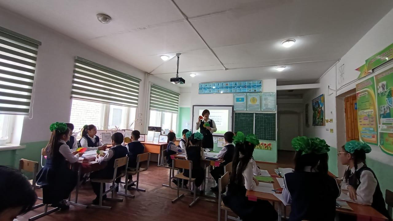 16 февраля 2023 г. Мастер-преподаватель Кокиева Гульжан Адильхановна провела открытый урок на тему казахского языка "Многодополнительные названия" в лицее "Шелковый путь" в рамках месячника начальной школы.